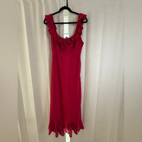 Loucia Pink Ruffle Midi Dress | Romantic Date Night, Cocktail Holiday NWT Size M - Picture 4 of 12